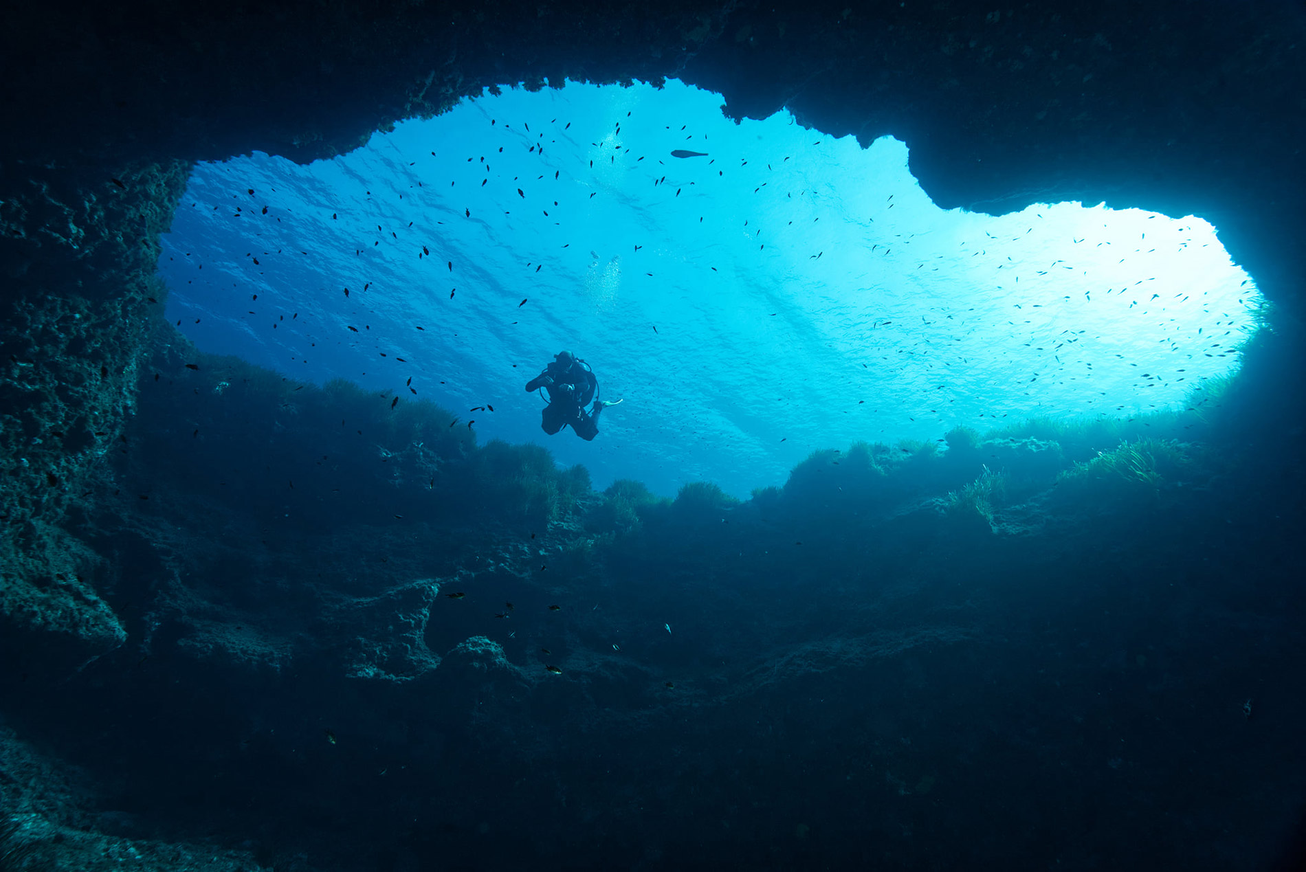 blue hole with diver