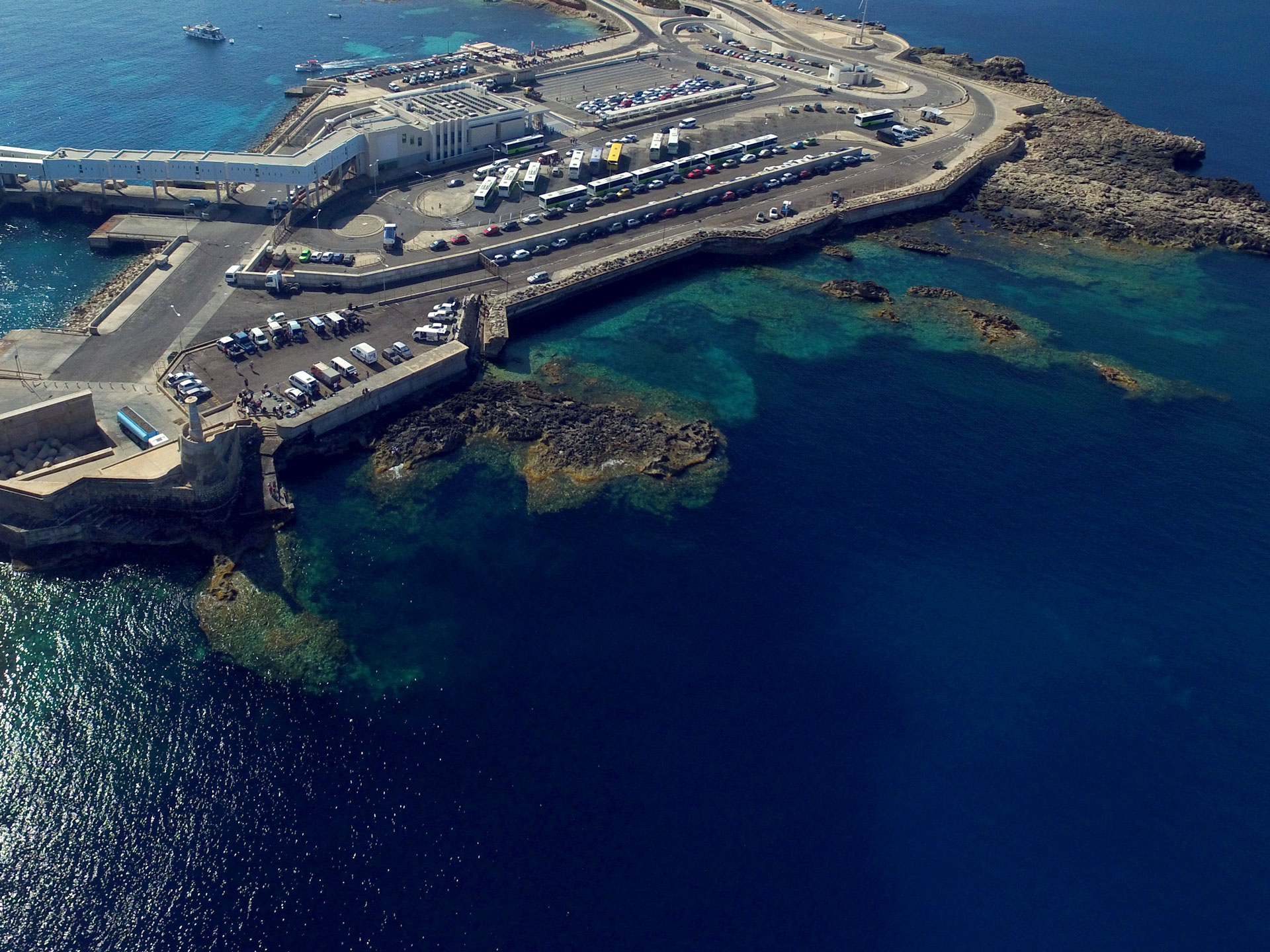 drone shot of Cirkewwa dive site