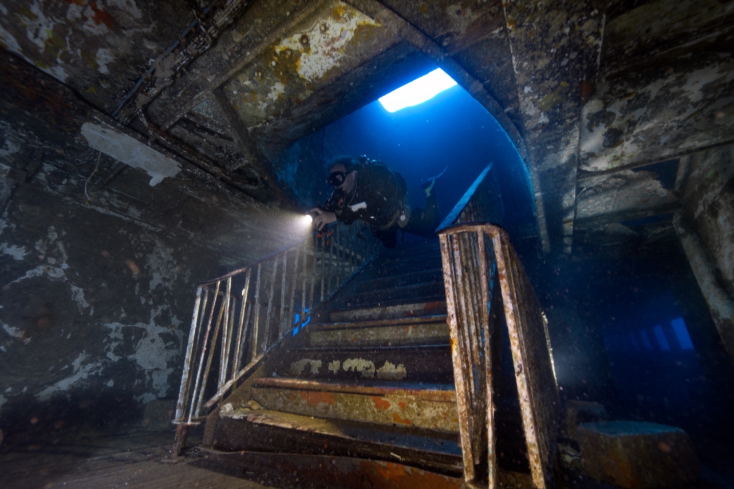 diver inside Karwela wreck